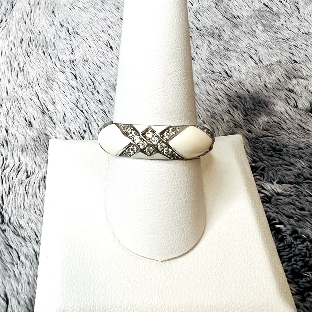 Vintage Sterling Silver Geometric Cubic Zirconia Band Ring Size 10